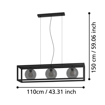 Eglo - Подвесная люстра 3xE27/40W/230V дымчатый/черный