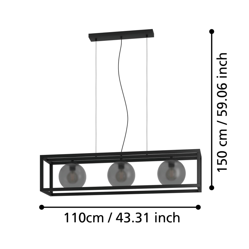 Eglo - Подвесная люстра 3xE27/40W/230V дымчатый/черный