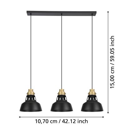 Eglo - Подвесная люстра 3xE27/40W/230V черный/золотистый