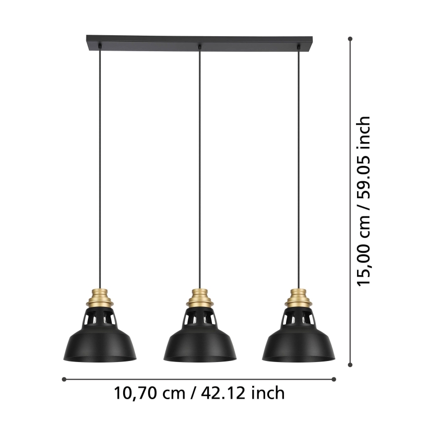 Eglo - Подвесная люстра 3xE27/40W/230V черный/золотистый