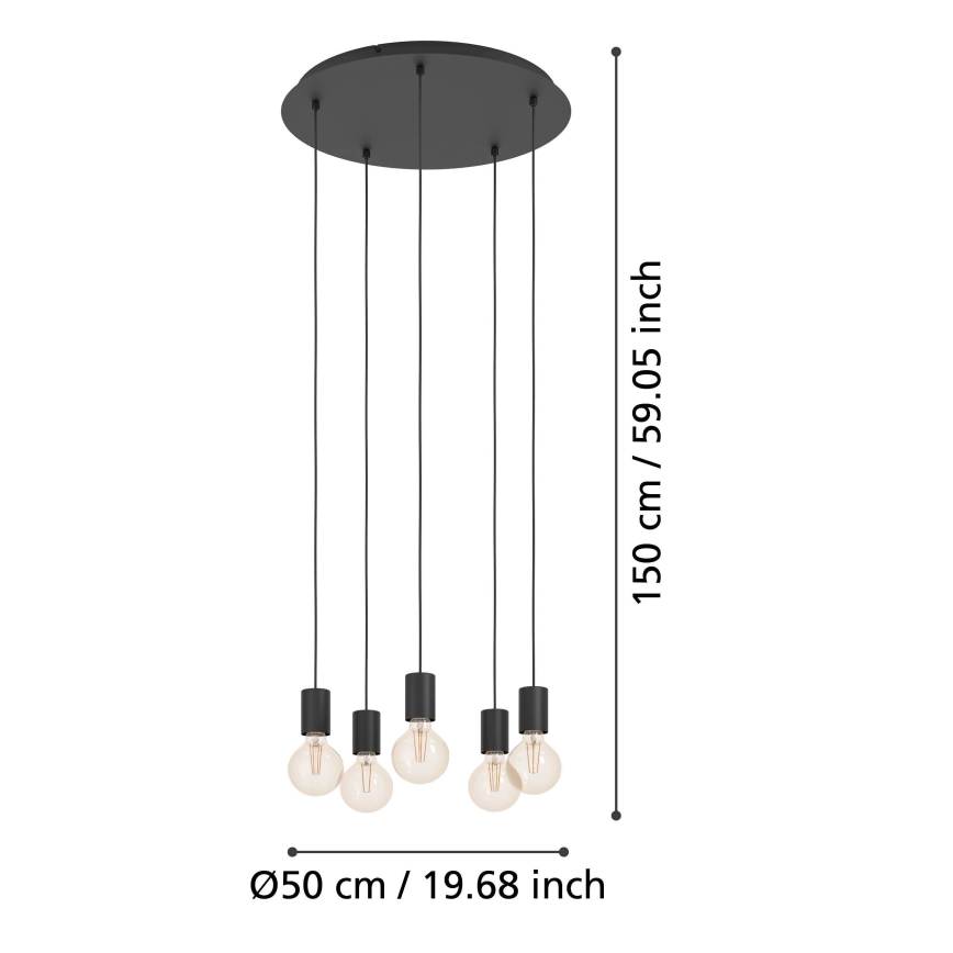 Eglo - Подвесная люстра 5xE27/40W/230V черный