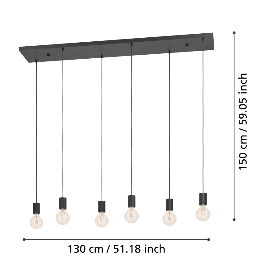 Eglo - Подвесная люстра 6xE27/40W/230V черный