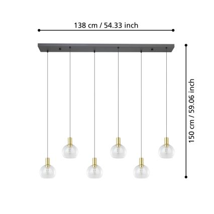 Eglo - Світлодіодна підвісна люстра з регулюванням яскравості 6xLED/5,4W/230V 3000K золотий