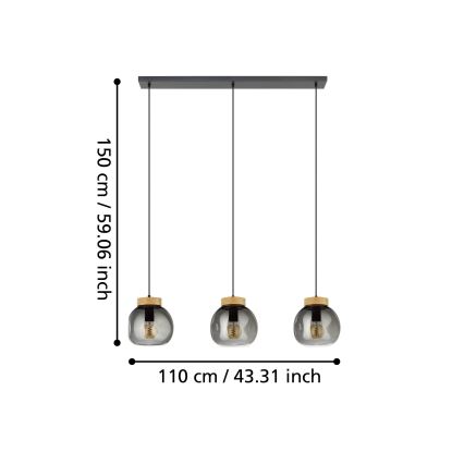 Eglo - Подвесная люстра 3xE27/40W/230V дымчатый