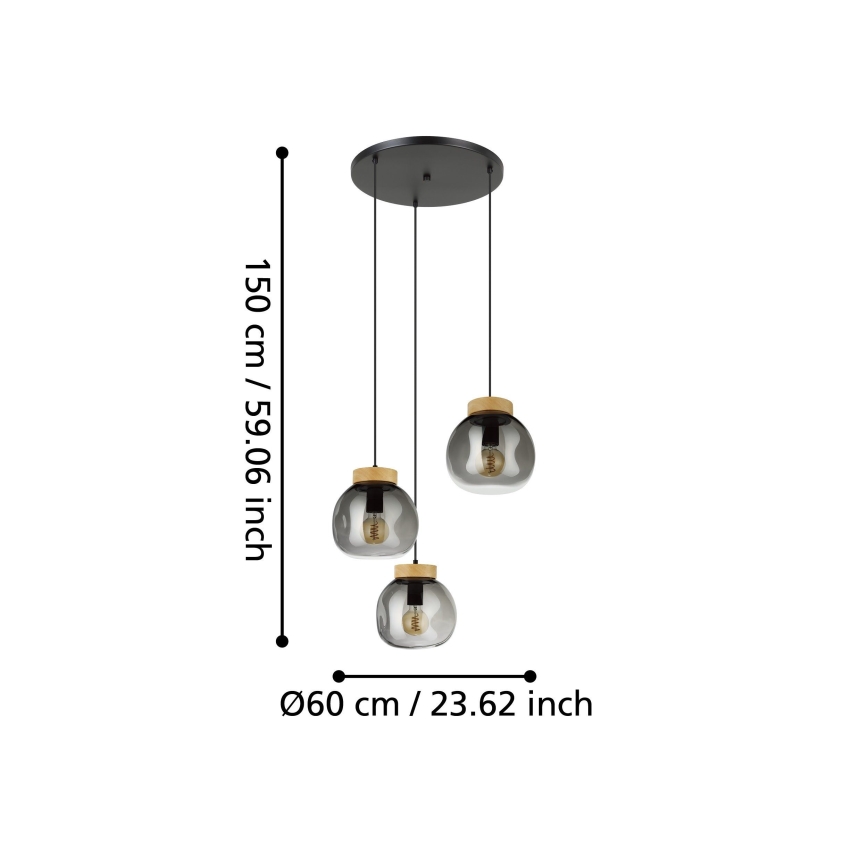 Eglo - Подвесная люстра 3xE27/40W/230V дымчатый