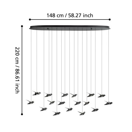 Eglo - Светодиодная подвесная люстра с регулированием яркости 17xLED/3W/230V 3000K черный
