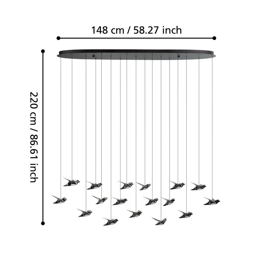 Eglo - Светодиодная подвесная люстра с регулированием яркости 17xLED/3W/230V 3000K черный