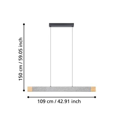 Eglo - Светодиодная подвесная люстра с регулированием яркости LED/22,2W/230V 3000K коричневая/серая