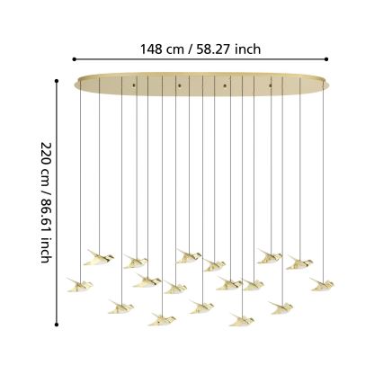 Eglo - Светодиодная подвесная люстра с регулированием яркости 17xLED/3W/230V 3000K золотая