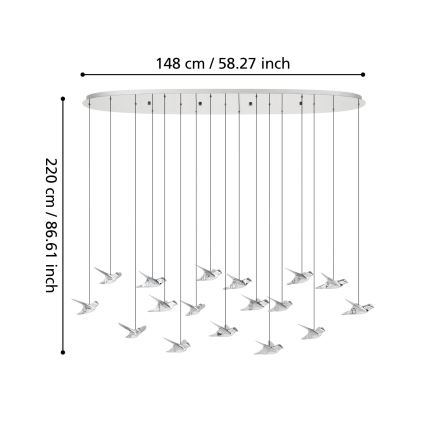 Eglo - Светодиодная подвесная люстра с регулированием яркости 17xLED/3W/230V 3000K блестящий хром
