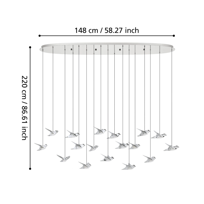 Eglo - Светодиодная подвесная люстра с регулированием яркости 17xLED/3W/230V 3000K блестящий хром
