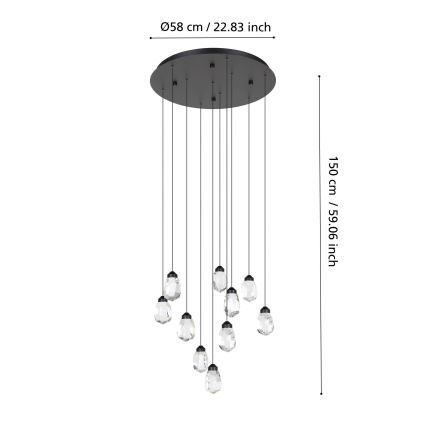 Eglo - Світлодіодна підвісна люстра з регулюванням яскравості 10xLED/3W/230V 3000K чорний/прозорий