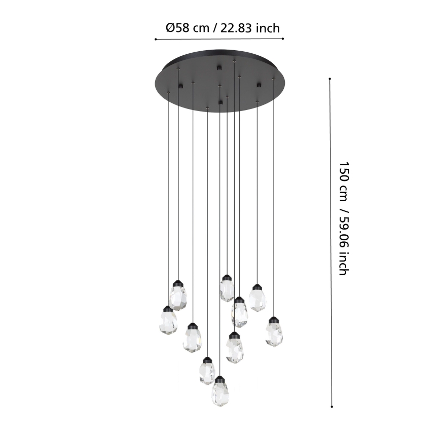 Eglo - Світлодіодна підвісна люстра з регулюванням яскравості 10xLED/3W/230V 3000K чорний/прозорий