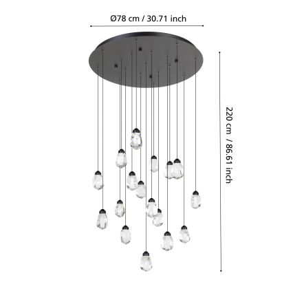 Eglo - Світлодіодна підвісна люстра з регулюванням яскравості 17xLED/3W/230V 3000K чорний/прозорий