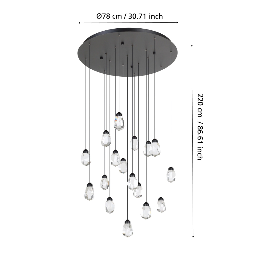 Eglo - Світлодіодна підвісна люстра з регулюванням яскравості 17xLED/3W/230V 3000K чорний/прозорий