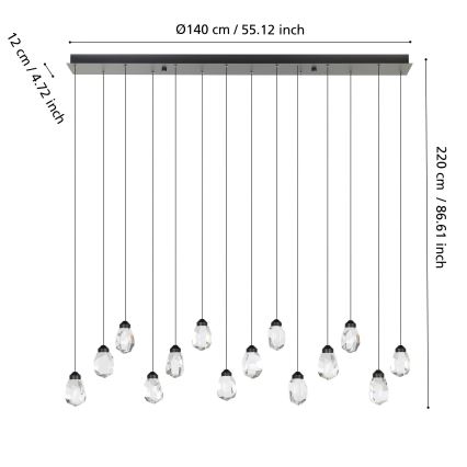 Eglo - Світлодіодна підвісна люстра з регулюванням яскравості 14xLED/3W/230V 3000K чорний/прозорий