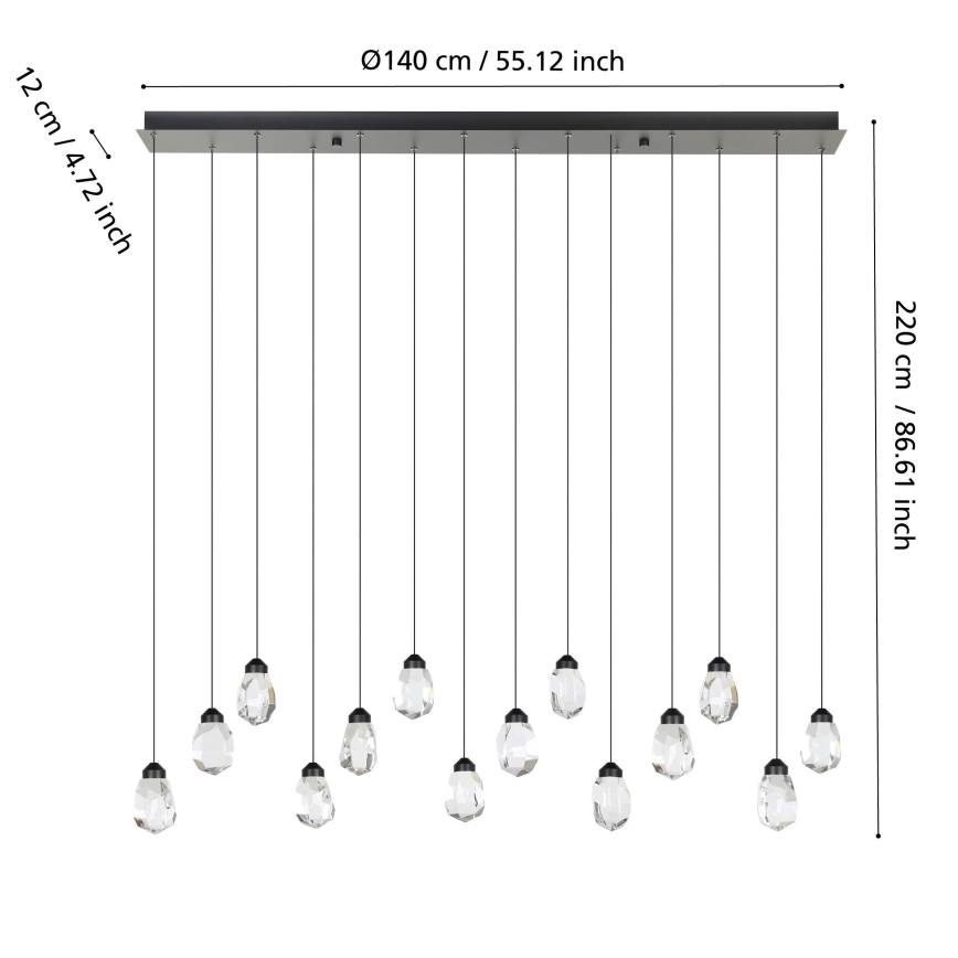 Eglo - Світлодіодна підвісна люстра з регулюванням яскравості 14xLED/3W/230V 3000K чорний/прозорий
