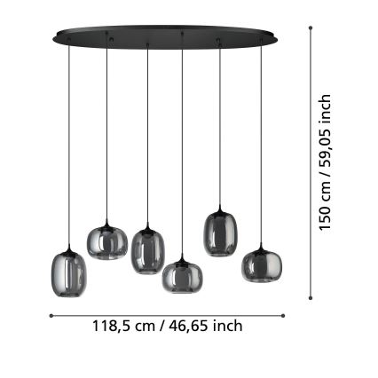 Eglo - Светодиодная подвесная люстра с регулированием яркости 6xLED/3,7W/230V 2700-6500K дымчатый + дистанционное управление