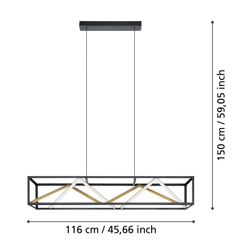 Eglo - Светодиодная подвесная люстра с регулированием яркости LED/46W/230V 2700-6500K черный/золотистый + дистанционное управление