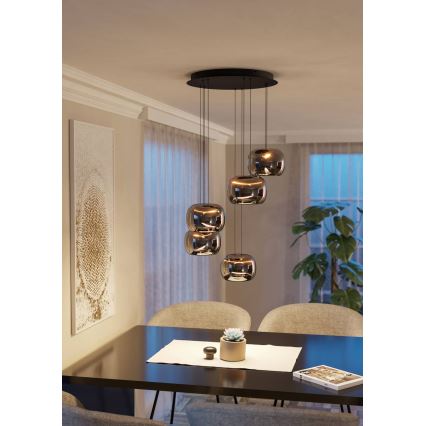 Eglo - LED люстра на тросі з можливістю затемнення 5xLED/5,8W/230V чорна/димчаста