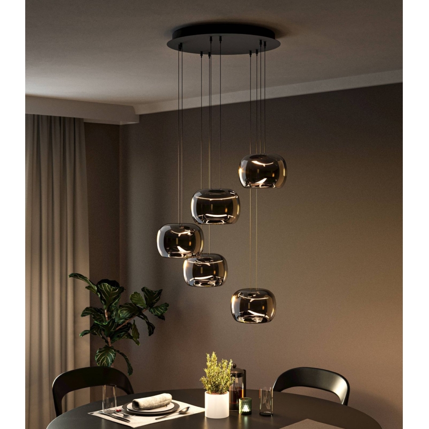 Eglo - LED люстра на тросі з можливістю затемнення 5xLED/5,8W/230V чорна/димчаста