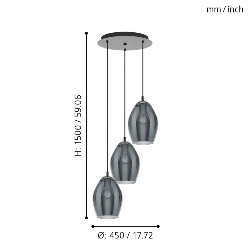 Eglo - Подвесная люстра 3xE27/60W/230V дымчатый