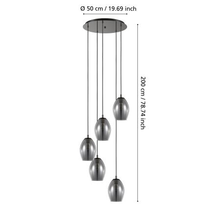 Eglo - Подвесная люстра 5xE27/60W/230V дымчатый