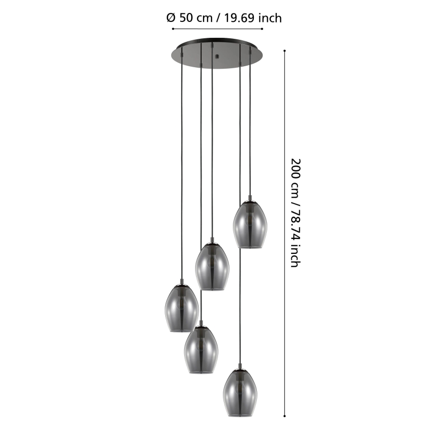 Eglo - Подвесная люстра 5xE27/60W/230V дымчатый