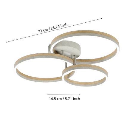 Eglo - Пристельова LED люстра з регулюванням яскравості LED/12,5W/230V + 2xLED/15,5W 3000K сірий/дуб