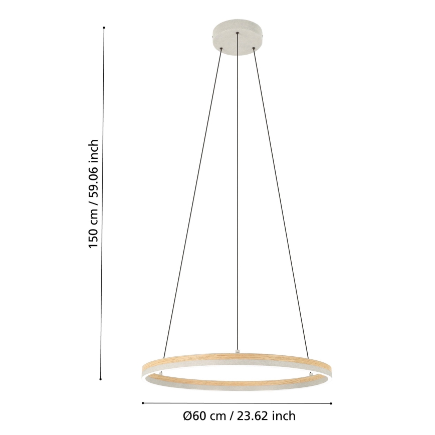 Eglo - Светодиодная подвесная люстра с регулированием яркости LED/36W/230V 3000K серый/дуб