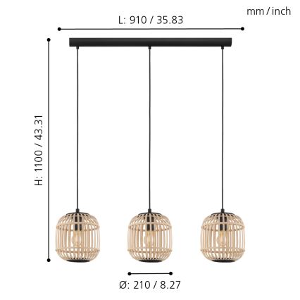 Eglo - Подвесная люстра 3xE27/28W/230V