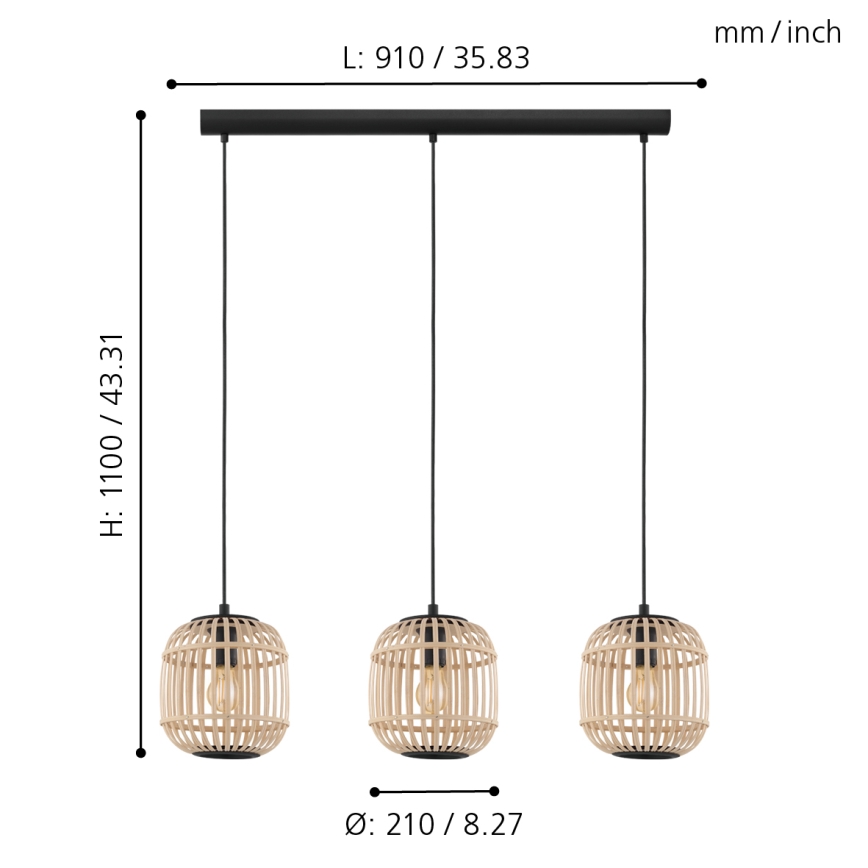 Eglo - Подвесная люстра 3xE27/28W/230V