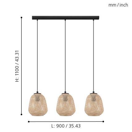 Eglo - Люстра на мотузці 3xE27/40W/230V