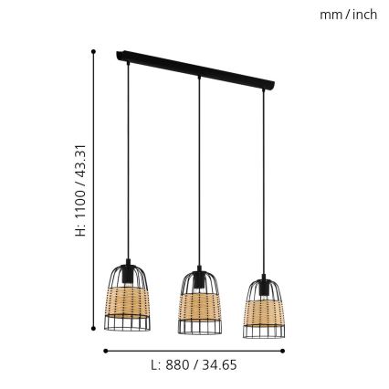 Eglo - Люстра на мотузці 3xE27/40W/230V