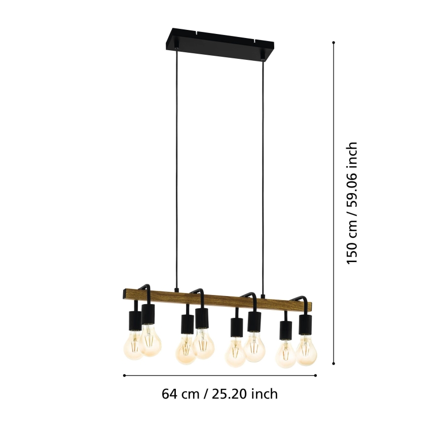 Eglo 43316 - Підвісна люстра на тросі ERRIBERA 8xE27/40W/230V дуб/чорний