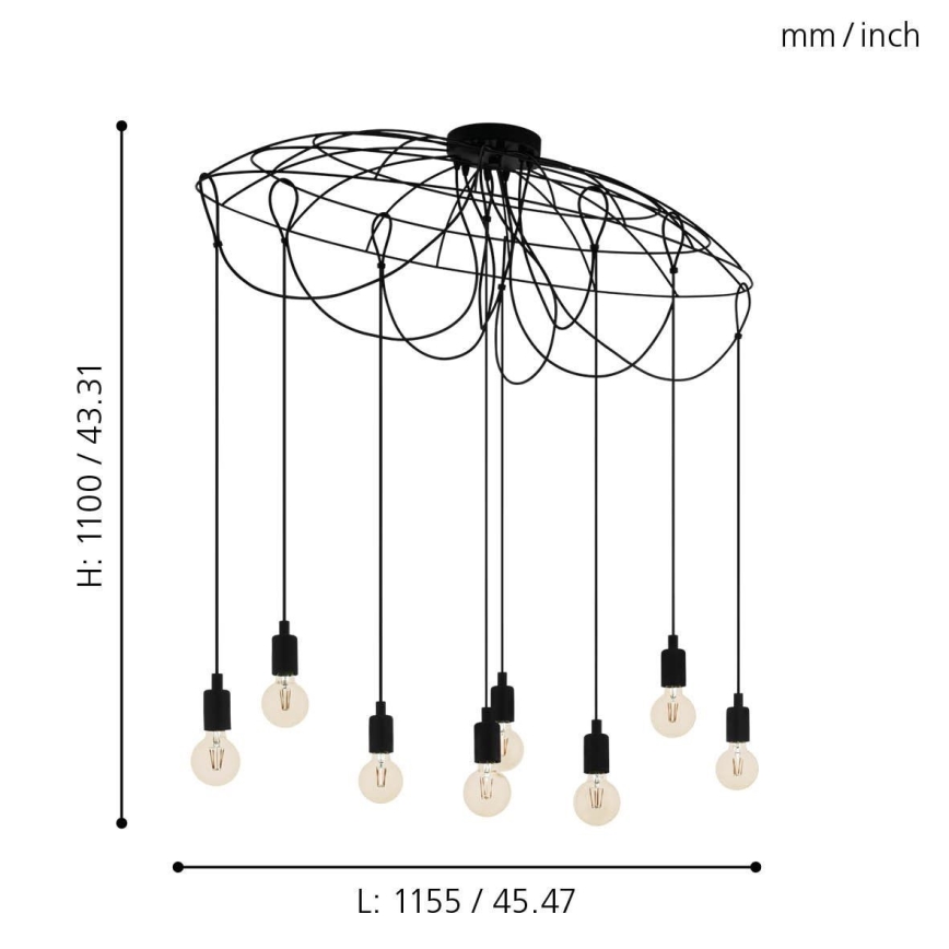 Eglo - Люстра на мотузці 8xE27/40W/230V