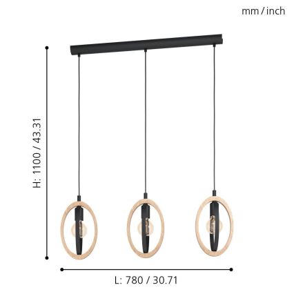 Eglo - Люстра на мотузці 3xE27/40W/230V