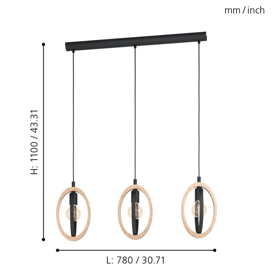Eglo - Люстра на мотузці 3xE27/40W/230V