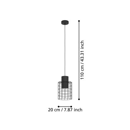 Eglo - Підвісна люстра 1xE27/40W/230V ⌀ 20 см чорний