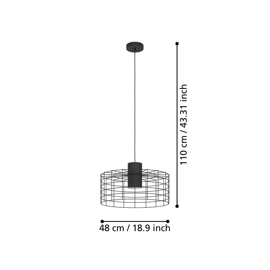 Eglo - Підвісна люстра 1xE27/40W/230V ⌀ 48 см чорний
