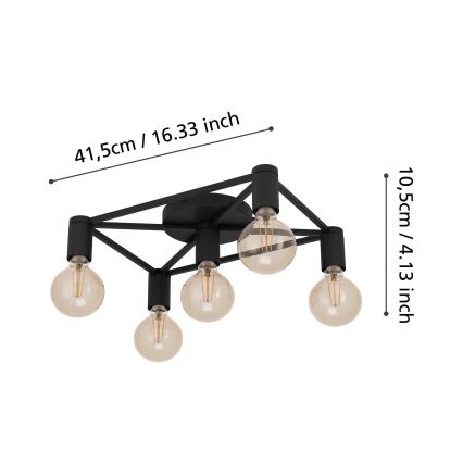 Eglo - Стельовий світильник 5xE27/40W/230V чорний