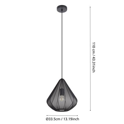 Eglo - Підвісна люстра 1xE27/40W/230V діаметр 33,5 см чорний