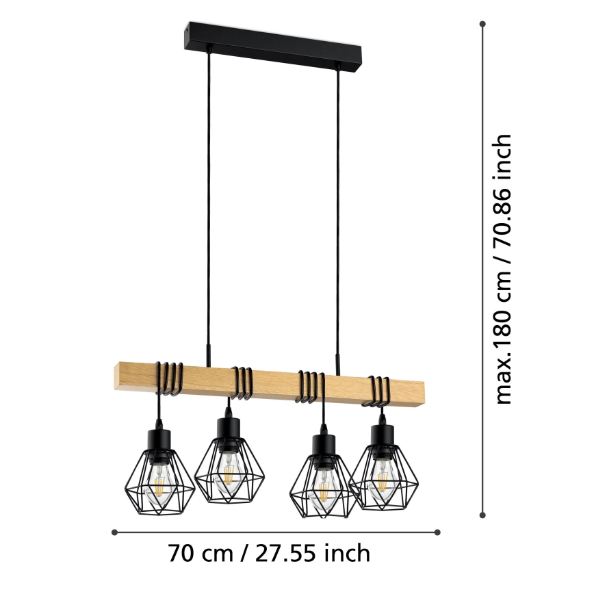 Eglo - Подвесная люстра TOWNSHEND 4xE27/60W/230V - сертифицировано FSC