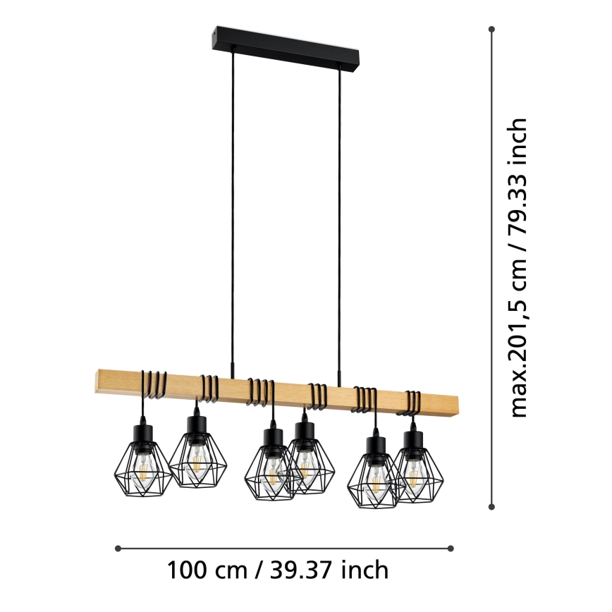 Eglo - Підвісна люстра TOWNSHEND 6xE27/60W/230V - FSC сертифіковано