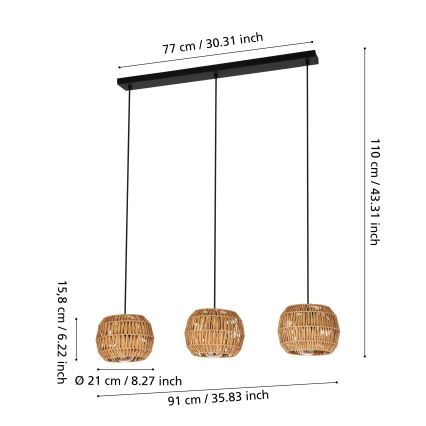 Eglo - Підвісна люстра на тросі 3xE27/40W/230V коричнева