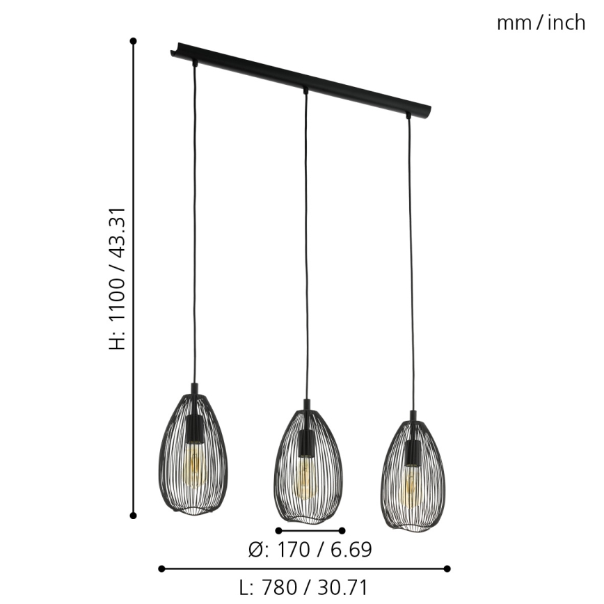 Eglo 49142 - Подвесная люстра CLEVEDON 3xE27/60W/230V