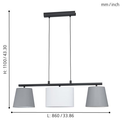 Eglo 55207 - Подвесная люстра ALMEIDA 3xE14/25W/230V серый