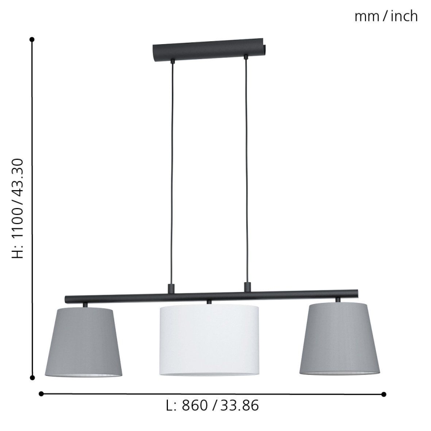 Eglo 55207 - подвесная светодиодная люстра на тросе ALMEIDA 3xE14/25W/230V серая
