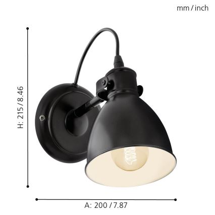 Eglo 55261 - Настенный светильник PRIDDY 1xE27/40W/230V чёрный