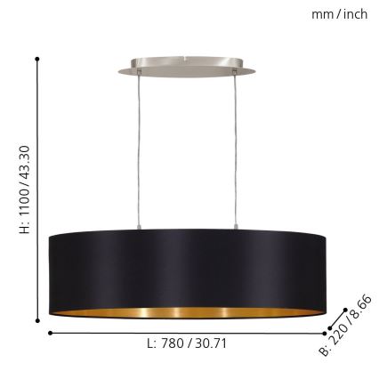 Eglo 55266 - Підвісна люстра MASERLO 2xE27/60W/230V чорний